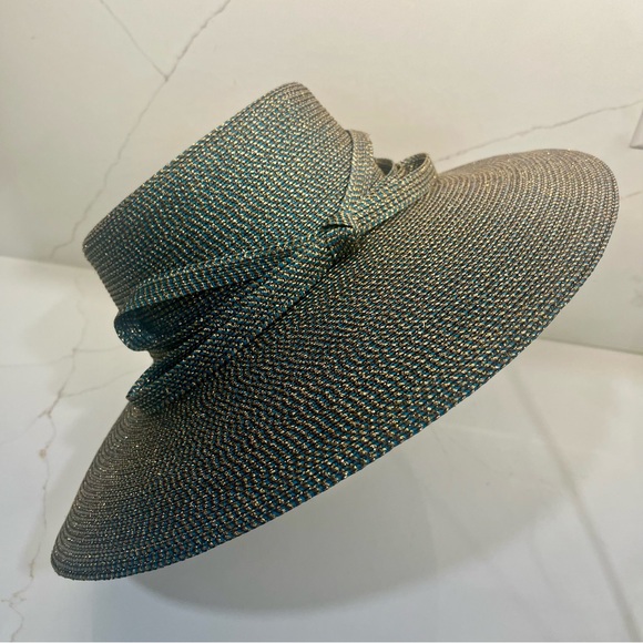 Eric Javits Metallic Woven Wide Rim Hat - Teal and Gold NWOT - Picture 3 of 7